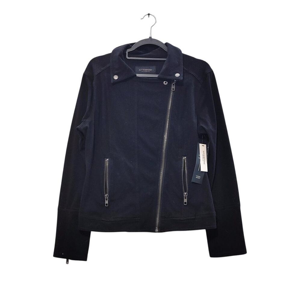 Liverpool Moto Jacket Asymmetric Black Medium Womens Casual Biker Minimalist NWT - Picture 2 of 8